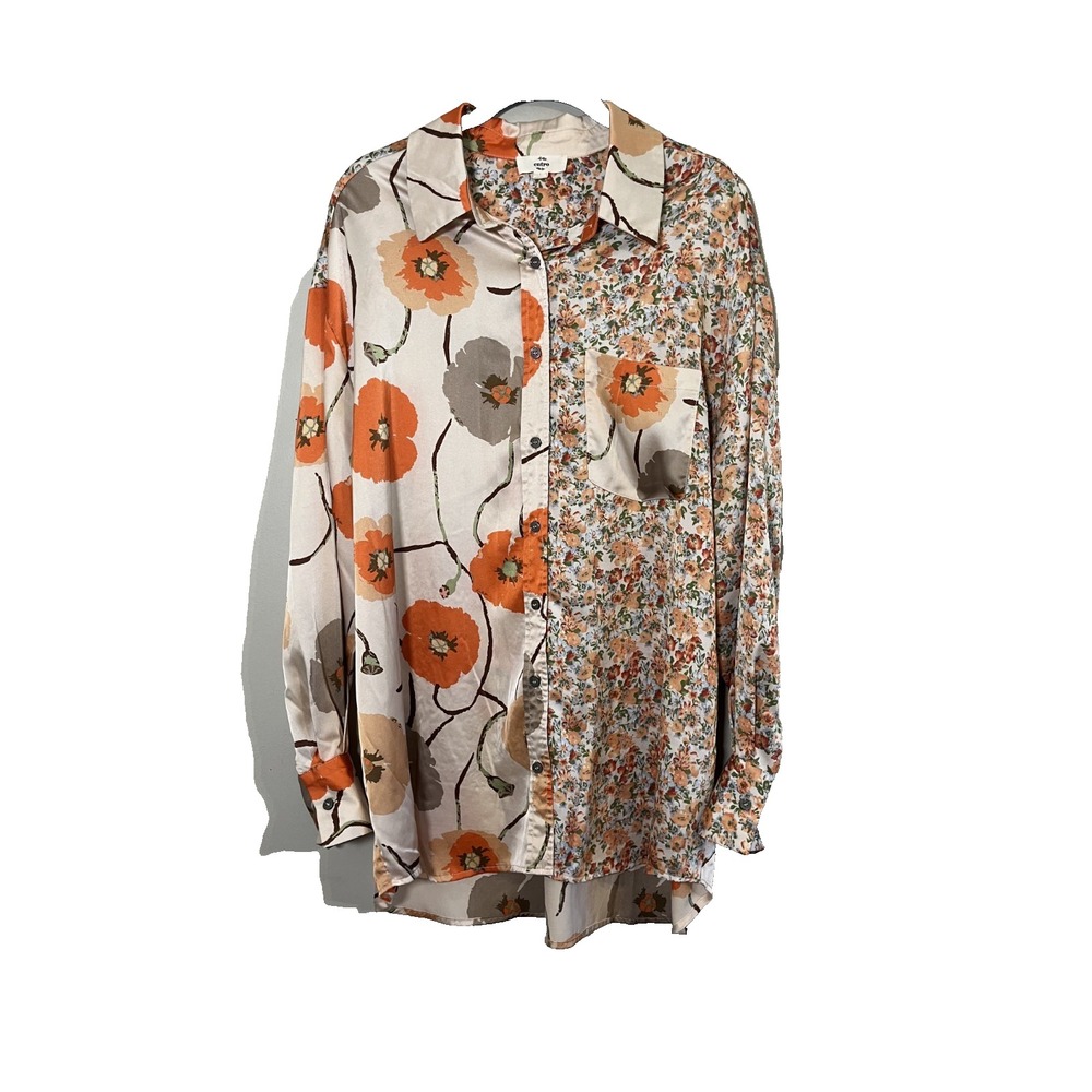 Colorful Floral Tunic Top L Silky Cottage Boho Hippie Earthy Classic Chic Retro